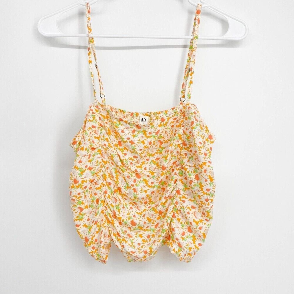 BP. Ruched Crop Camisole Orange White Floral Print Top Size Small‎